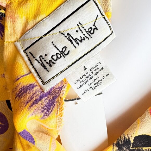 Vintage 90s Nicole Miller Yellow Abstract Print Midi Dress 4 - Picture 6 of 7